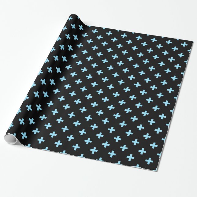 Papel De Regalo Cruces de polka azul sobre negro (Desenrollado)