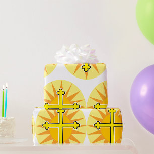 Papel De Regalo Cruz Amarilla Bottony Explosión Solar Fe Cristiana