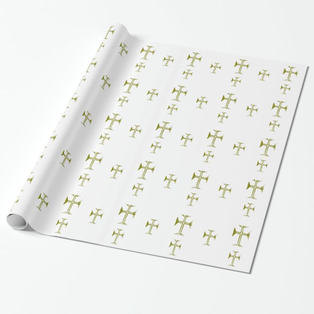 Papel De Regalo Cruz bizantina de aspecto dorado destruido (Desenrollado)
