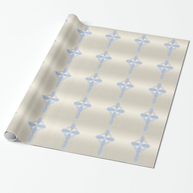 Papel De Regalo Cruz céltica de la perla azul elegante (Desenrollado)