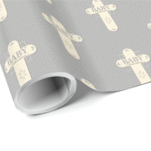 Cruz crema y gris para dedicación de bebé