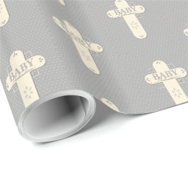 Papel De Regalo Cruz crema y gris para dedicación de bebé