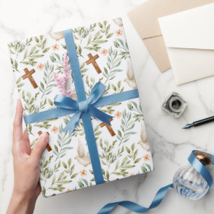 Papel De Regalo Cruz Cristiana Paloma Floral