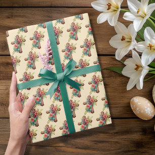 Papel De Regalo Cruz de acuarela floral de Pascua