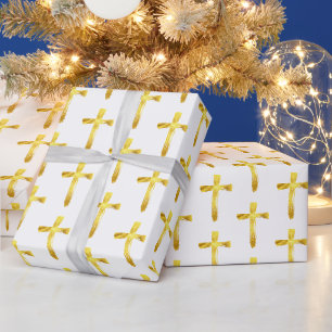 Papel De Regalo Cruz de Cepillo de Oro - Crucifijo cristiano moder