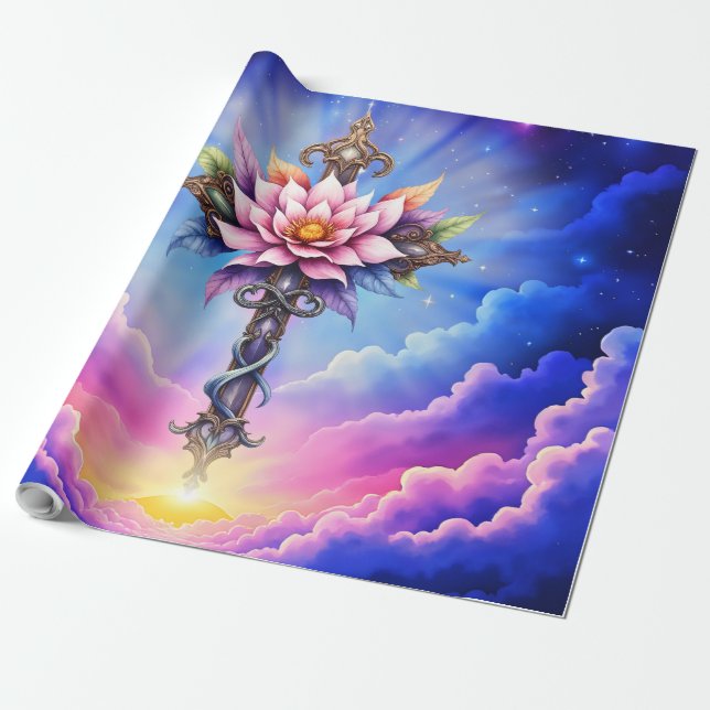 Papel De Regalo Cruz de Loto Celestial (Desenrollado)