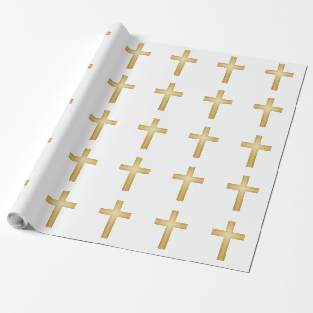 Papel De Regalo Cruz de Oro Cristiana (Desenrollado)