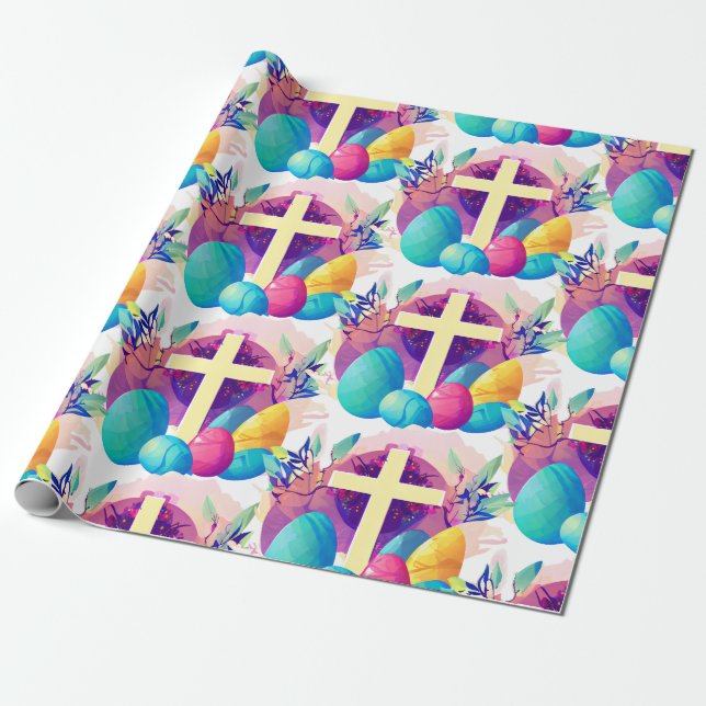 Papel De Regalo Cruz de Pascua Cristiana (Desenrollado)
