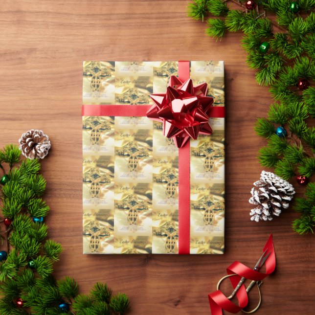 Papel De Regalo Cruz de Pascua dorada - Versículo de la Biblia (Regalo de vacaciones)