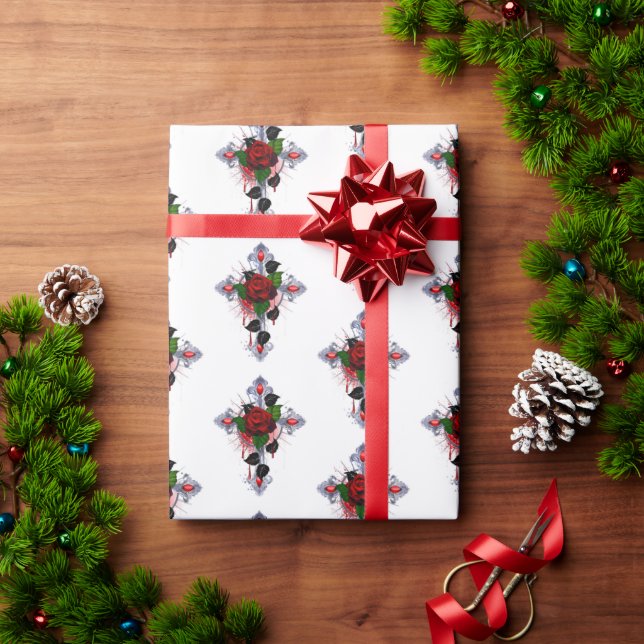 Papel De Regalo Cruz de Plata con una Rosa Roja (Regalo de vacaciones)