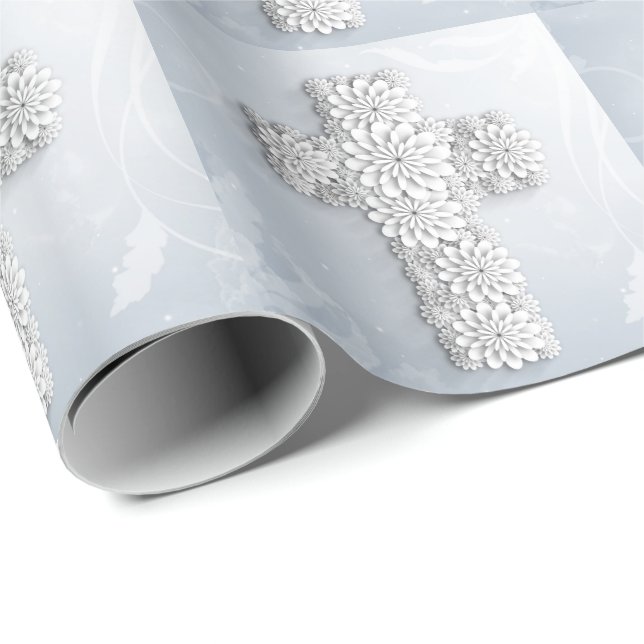 Papel De Regalo Cruz floral en azul celestial (Esquina del rollo)