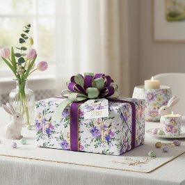Papel De Regalo Cruz floral rosa y morado personalizada de Pascua