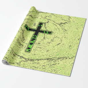 PAPEL DE REGALO CRUZ NEGRA Y VERDE CON FONDO DE MÁRMOL
