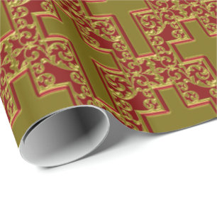 Papel De Regalo Cruz Ornate-23-Rojo y Oro