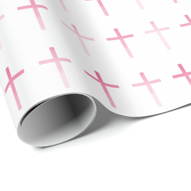Papel De Regalo Cruz rosa de la comunión (Esquina del rollo)