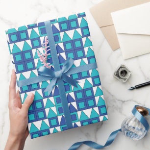 Papel De Regalo Cuadrado Triángulo Geométrico Azul Verde
