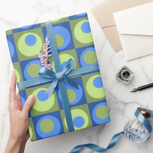 Papel De Regalo Cuadrado Verde Azul Punto Patrón Geométrico