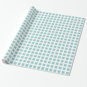 Papel De Regalo Cuadrados 02 - Verde azul claro sobre blanco