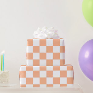 Papel De Regalo Cuadrados a cuadros melocotón y blanco geométrico 