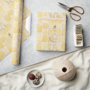 Papel De Regalo Cuadrados Amarillos Limón Soñador Cumpleaños Crema