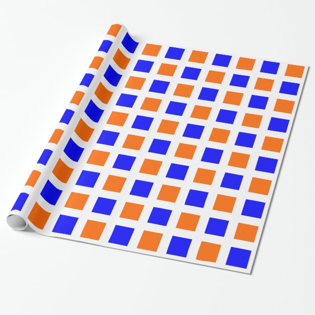 Papel De Regalo Cuadrados - Azul y Naranja en blanco (Desenrollado)