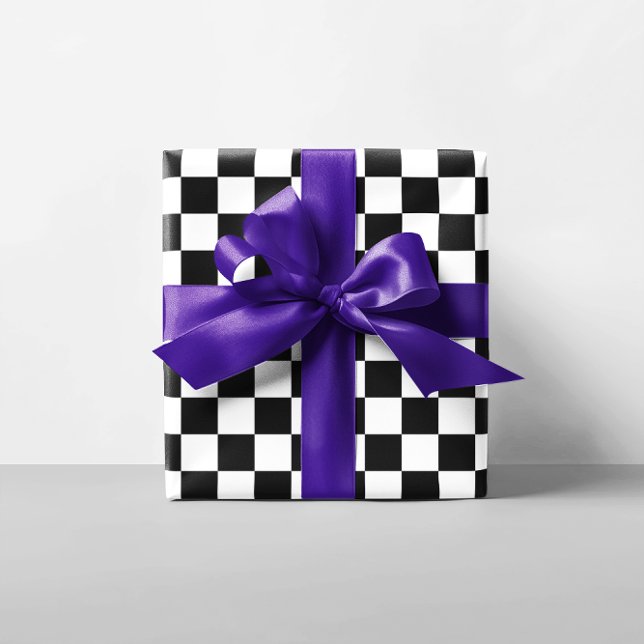 Papel De Regalo Cuadrados de cuadros blancos y negros (White and Black Checkered Squares Wrapping Paper)