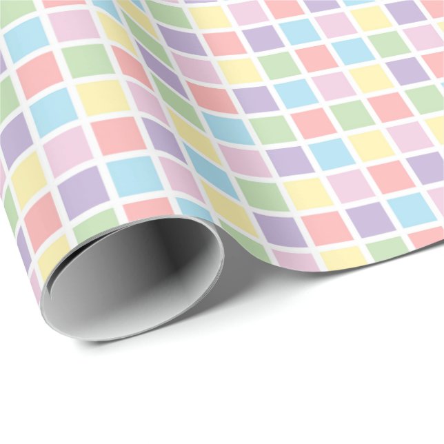Papel De Regalo Cuadrados de cuadros de arcoíris pastel,Cumpleaños (Esquina del rollo)