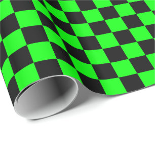 Papel De Regalo Cuadrados de cuadros verdes lima y negros