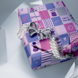 Papel De Regalo Cuadrados de Cumpleaños Lindos – Patrón Moderno Ro