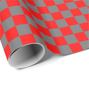 Papel De Regalo Cuadrados de tablero de ajedrez rojos y grises