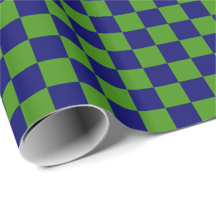 Papel De Regalo Cuadrados de tablero de ajedrez verdes y azul mari
