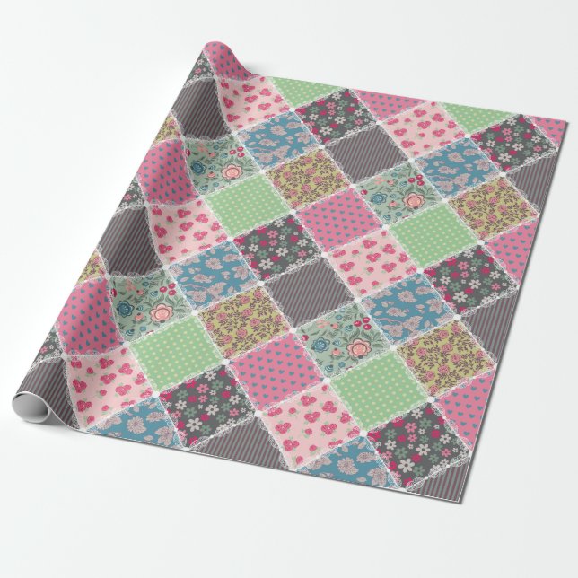 Papel De Regalo Cuadrados de tallo de flores pastel (Desenrollado)