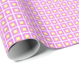 Papel De Regalo Cuadrados En Cuadrados Blanco Amarillo Rosa
