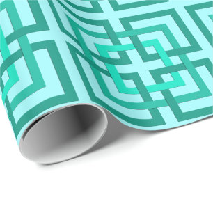Papel De Regalo Cuadrados Geométricos Modernos, Aqua y Turquesa