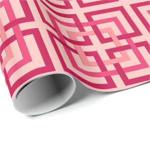 Papel De Regalo Cuadrados geométricos modernos, rosado coralino y
