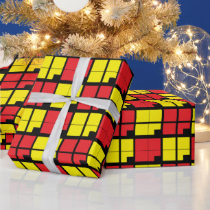 Papel De Regalo Cuadrados Geométricos Rojo Negro Amarillo