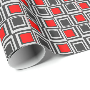 Papel De Regalo Cuadrados modernos, rojo, gris y negro