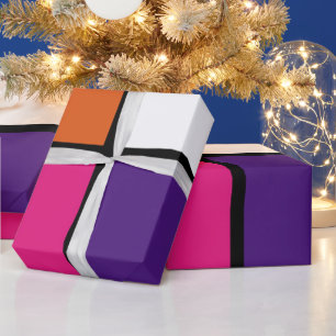 Papel De Regalo Cuadrados naranja, morado y rosado caliente 