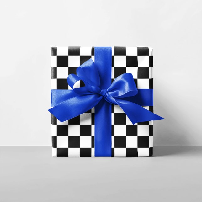 Papel De Regalo Cuadrados negro y blanco (Black and White Checkered Squares Wrapping Paper)