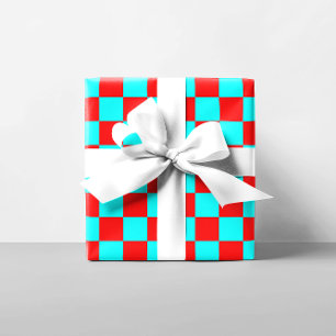 Papel De Regalo Cuadrados rojo y Aqua Checkered