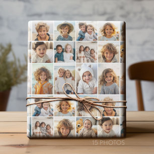 Papel De Regalo Cuadrícula de 15 Collages de fotos - fondo blanco