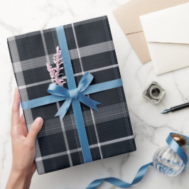 Papel De Regalo Cuadrícula elegante de plata naval con patrón de c