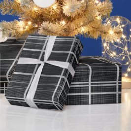 Papel De Regalo Cuadrícula Industrial Gris Negro Patrón de Cuadro 