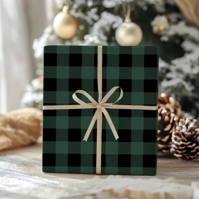 Papel De Regalo Cuadro clásico de Gingham negro verde de Búfalo (Subido por el creador)