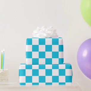 Papel De Regalo Cuadro de ajedrez azul acuático clásico