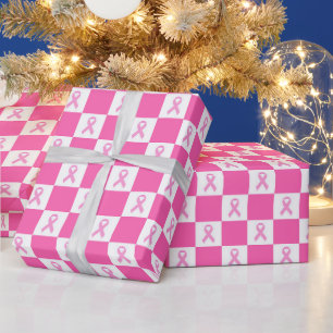 Papel De Regalo Cuadro de ajedrez de lazo rosa: Conciencia sobre e
