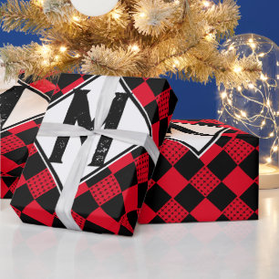 Papel De Regalo Cuadro de ajedrez rojo y negro de cuadros de búfal
