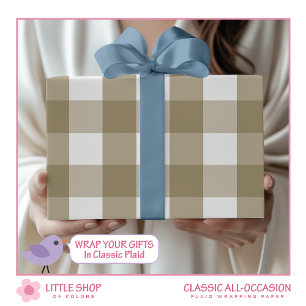 Papel De Regalo Cuadro de búfalo beige clásico