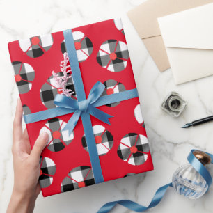Papel De Regalo Cuadro de Búfalo Flor en Rojo