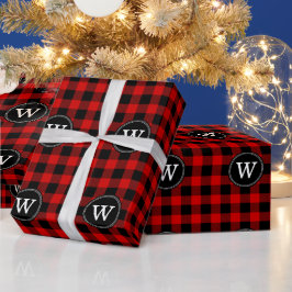 Papel De Regalo Cuadro de Búfalo Negro Rojo Leñador Monograma 1IR